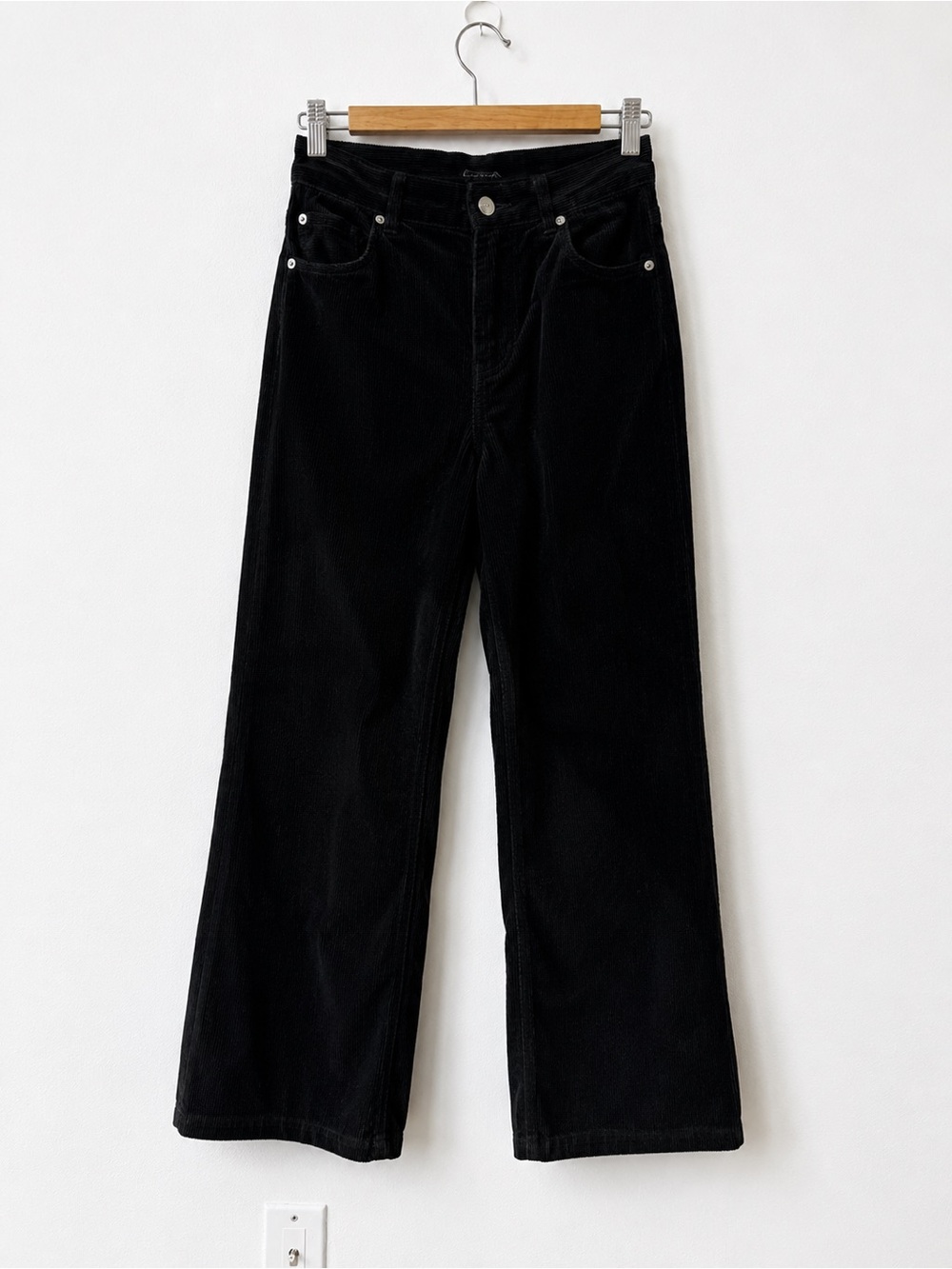 Divided Wide-Leg Black Corduroy Pants